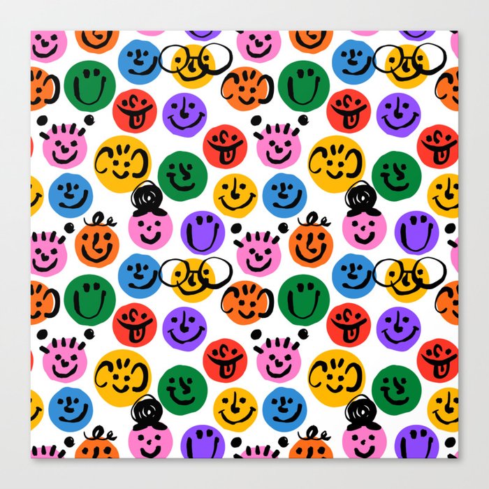 Diverse colorful children people face seamless pattern  Canvas Print