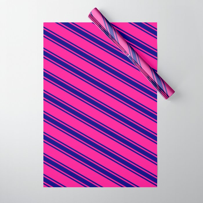 Deep Pink and Blue Colored Striped/Lined Pattern Wrapping Paper