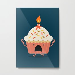 Cupcake on fire Metal Print | Pop Art, Cute, Comic, Illustration, Painting, Food, Cupcake, Panic, Birthday, Pop Surrealism 