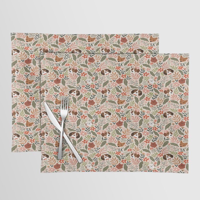 Lovely dogs and flowers print Placemat