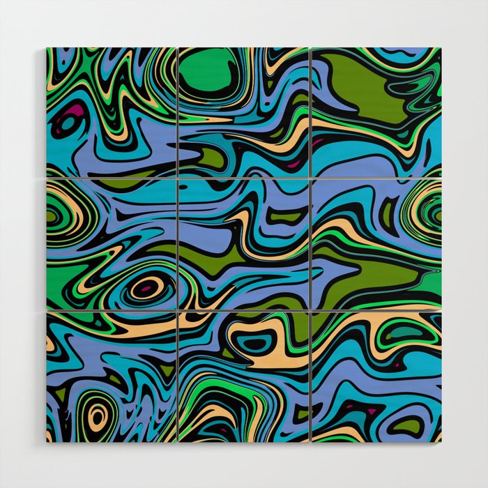 Blue psychedelic horizontal wave Wood Wall Art