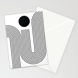 Geometric Lines in Sun Rainbow 8 (Black and White) Stationery Card