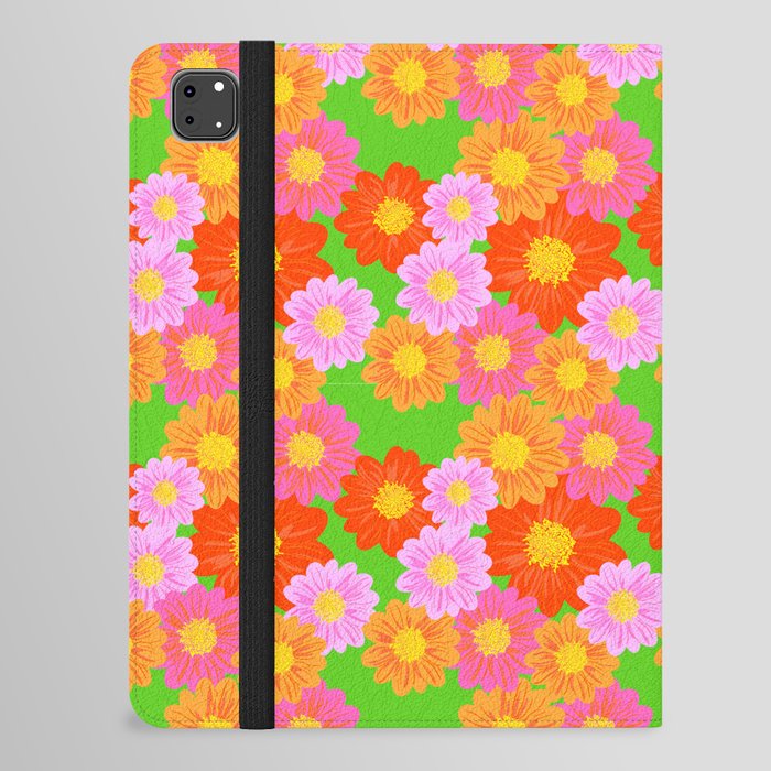 Bright Summer Cosmos Flowers On Kelly Green iPad Folio Case
