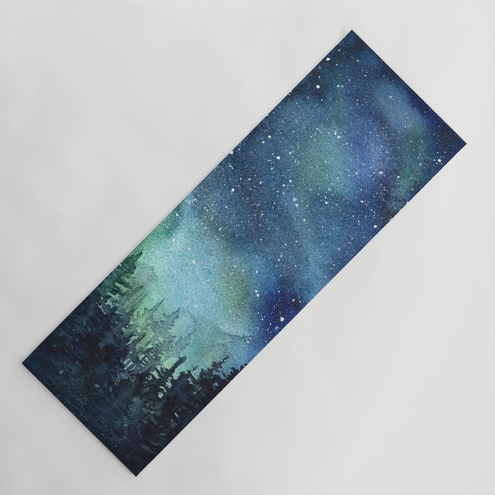 Galaxy Watercolor Aurora Borealis Painting Yoga Mat