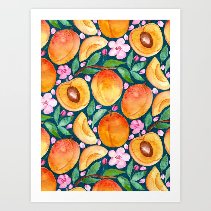 Apricot Abundance on Peacock Blue Art Print