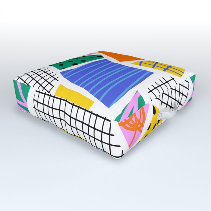 Abstract colorful collage shape print pattern Outdoor Floor Cushion