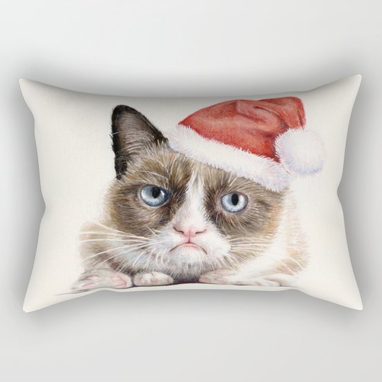 Grumpy Santa Cat Rectangular Pillow