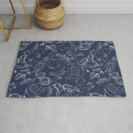 Navy Blue and White Toys Outline Pattern Area & Throw Rug