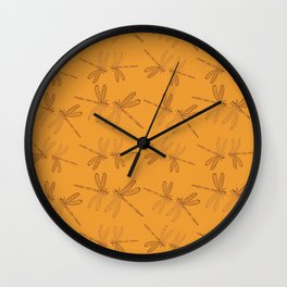 Dragonfly Lovers, Marigold Yellow & Ochre tones_drawing  Wall Clock