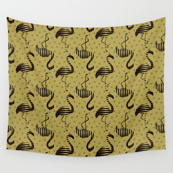 Golden Flamingo on Scalloped Metal Wall Tapestry