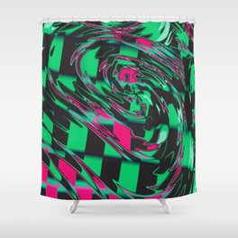 Green Psychedelic Checkered Warp  Shower Curtain