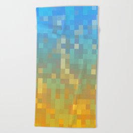 geometric pixel square pattern abstract background in yellow blue Beach Towel