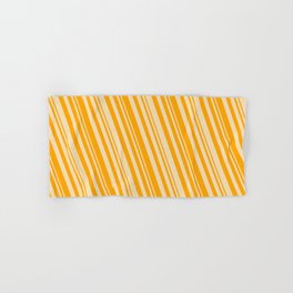 [ Thumbnail: Orange & Tan Colored Pattern of Stripes Hand & Bath Towel ]