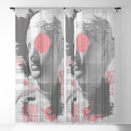 Contemporary art collage with antique statue head in a surreal style.  Sheer Curtain