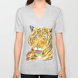 Tiger brushing teeth bath watercolor V Neck T Shirt