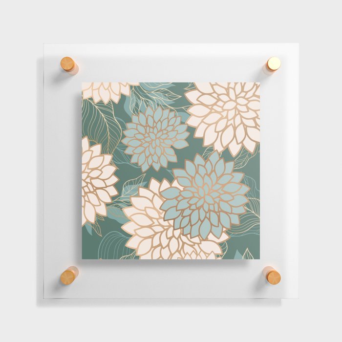 Floral Aesthetic in Teal, Ivory and Gold Floating Acrylic Print