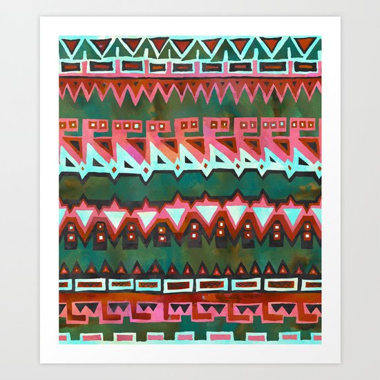 AZTEC STRIPE - Green Art Print