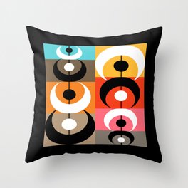 Colorful Mid Century Modern Hoops, Ovals, Rectangles // Yellow Orange, Red, Turquoise, Khaki Brown, Coral Pink / V2 Throw Pillow