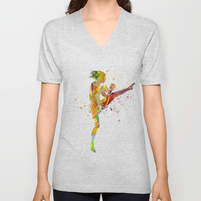 Muay thai karate in watercolor V Neck T Shirt