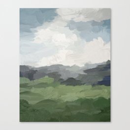 New Beginnings - Sky Blue and Forest Green Rural Country Farm Land Nature Abstract Painting Art Canvas Print