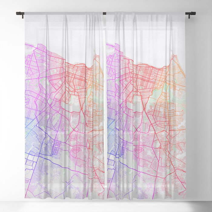 Fortaleza City Map of Ceara, Brazil - Colorful Sheer Curtain