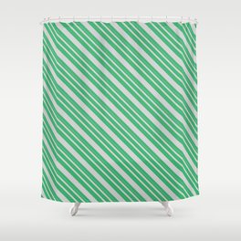 [ Thumbnail: Sea Green and Light Grey Colored Lines Pattern Shower Curtain ]
