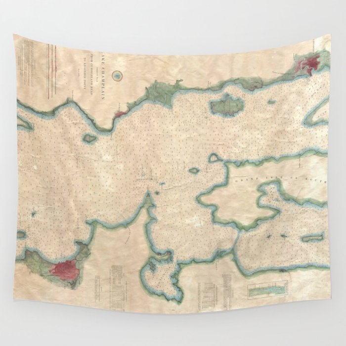 Vintage Map of Lake Champlain (1874) Wall Tapestry