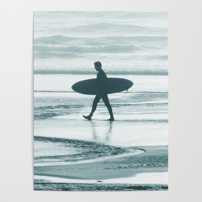 skarpt bånd klistermærke Surf Minimalism, Black and White Surfer Poster by DIGITAL WAVE | Society6