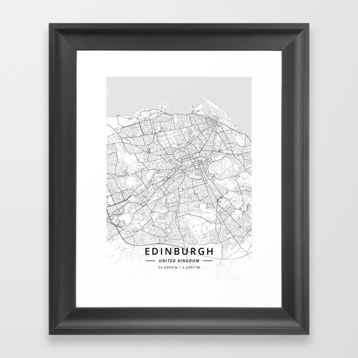 Edinburgh, United Kingdom - Light Map Framed Art Print