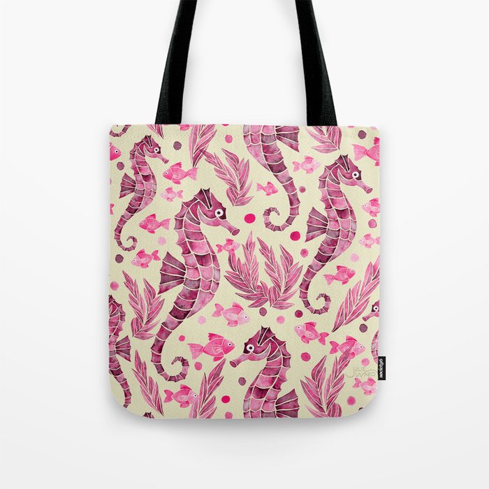 Watercolor Seahorse Pattern - Pink and Cream Tote Bag
