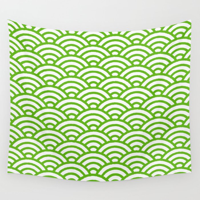 Seigaiha - Japanese Traditional pattern green Wall Tapestry