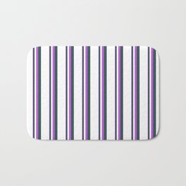 [ Thumbnail: Orchid, Dark Slate Gray & White Colored Stripes/Lines Pattern Bath Mat ]