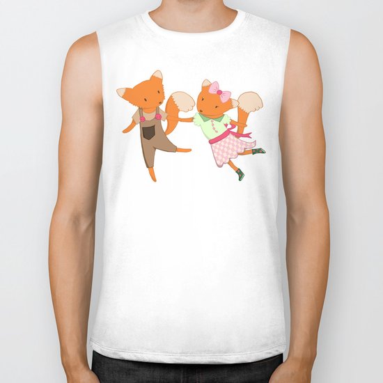 Two Foxes walking through the Forest Biker Tank