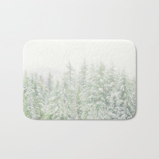 White Winter Forest with a Hint of Mint Bath Mat