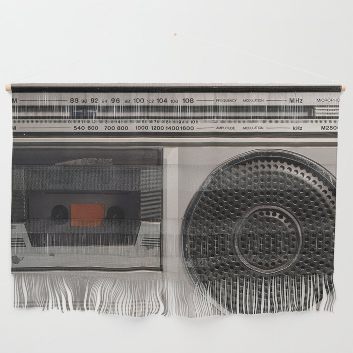 Retro outdated portable stereo radio cassette recorder from 80s. Vintage     Wall Hanging