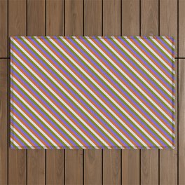 [ Thumbnail: Green, Medium Slate Blue, Chocolate & Lavender Colored Lines Pattern Outdoor Rug ]