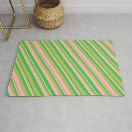 [ Thumbnail: Dark Khaki, Light Pink & Lime Green Colored Lines/Stripes Pattern Rug ]