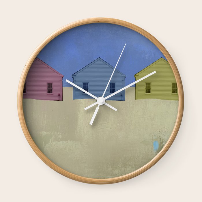 Beach Cottages Colorful Houses Coastal Row Wall Clock By Repurposedart