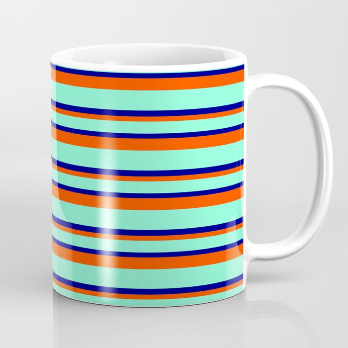 Aquamarine, Blue & Red Colored Striped/Lined Pattern Coffee Mug