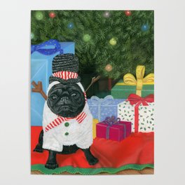Christmas Time Pug Poster