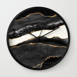 Into the Great Wide Open Black and Gold Agate Wall Clock