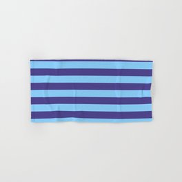 [ Thumbnail: Dark Slate Blue and Light Sky Blue Colored Lines/Stripes Pattern Hand & Bath Towel ]