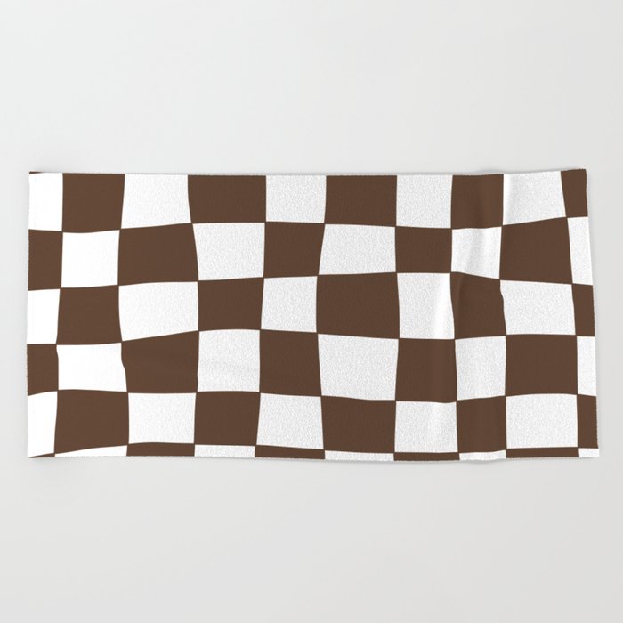 Hand Drawn Checkerboard Pattern (brown/white) Beach Towel