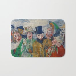 L'Intrigue; the masquerade ball party goers grotesque art portrait painting by James Ensor Bath Mat
