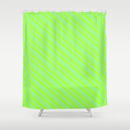 [ Thumbnail: Light Green and Green Colored Stripes/Lines Pattern Shower Curtain ]