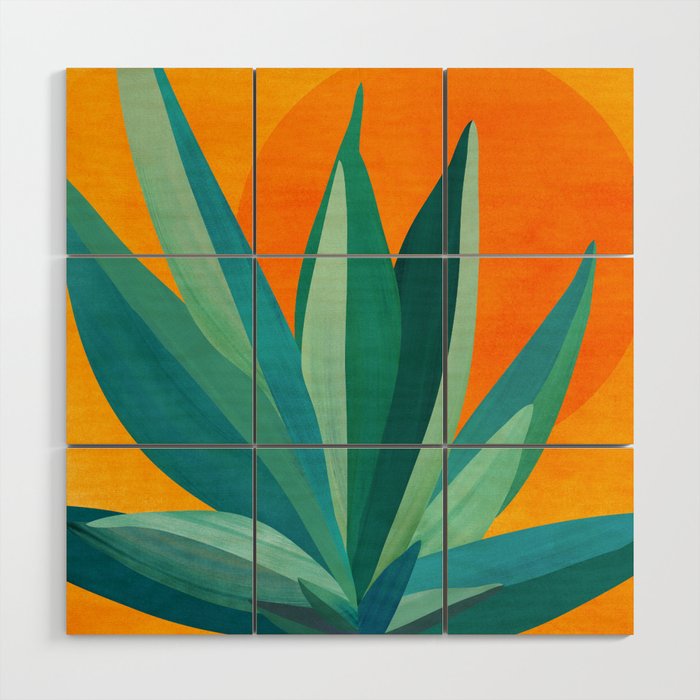 West Coast Sunset With Agave Wood Wall Art