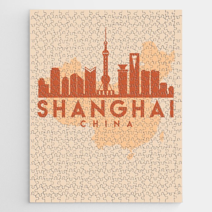 SHANGHAI CHINA CITY MAP SKYLINE EARTH TONES Jigsaw Puzzle