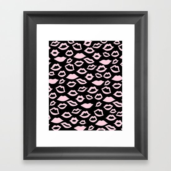 Blush Pink Lips Pattern Glam 2 minimal decor art society6 Framed Art Print by Anita's