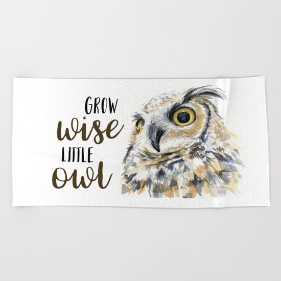 Grow Wise Little Owl Nursery Animals Art Great Horned Owl Beach Towel