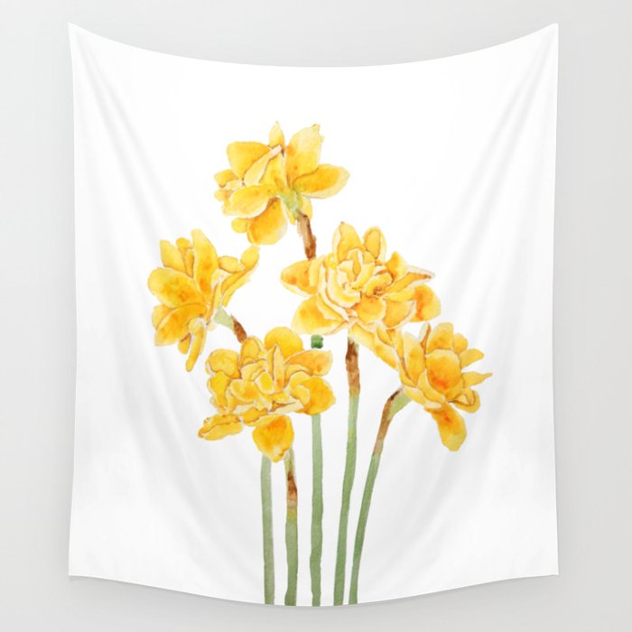 golden daffodils flowers watercolor Wall Tapestry